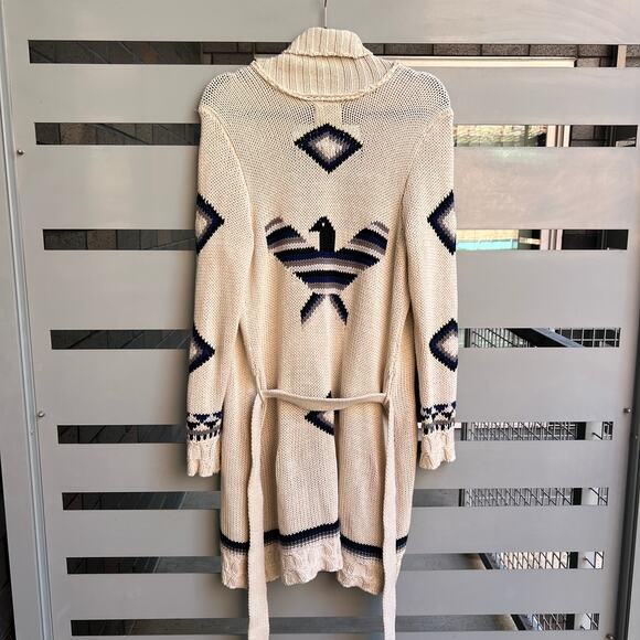 Chaser Eagle Fringe Robe Cardigan in Vanilla Size M - Picture 3 of 6